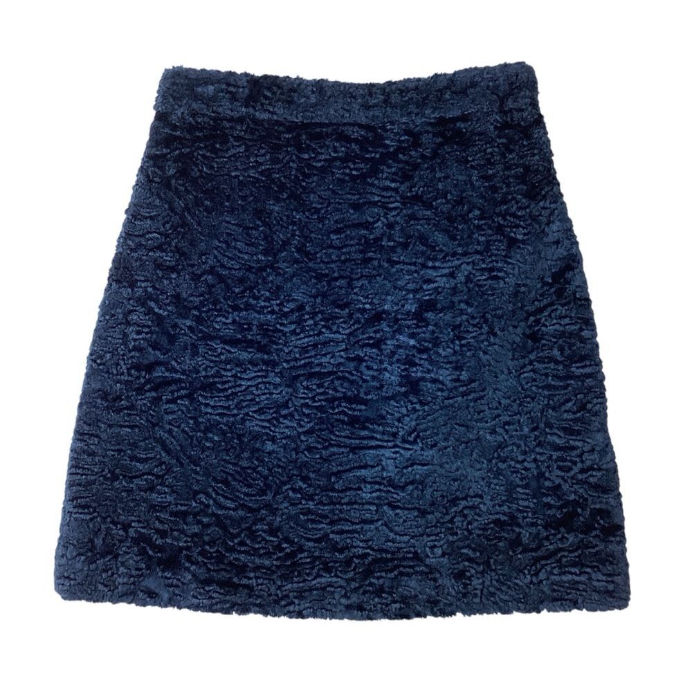 MSGM Size 42 (M) Crushed Velvet Mini Skirt Dark Blue Fuzzy Textured